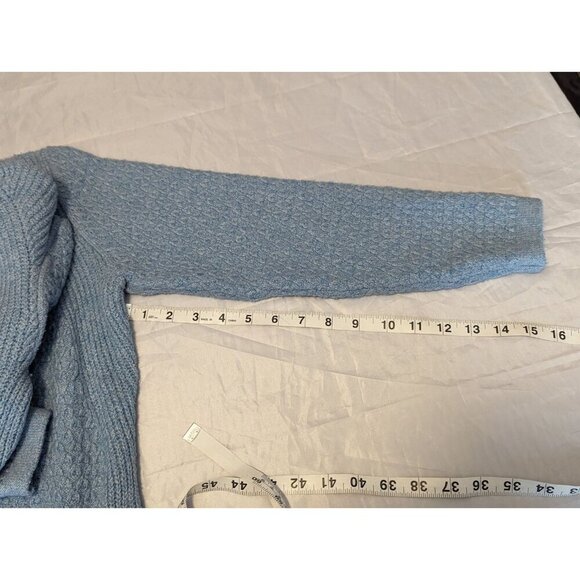 J Jill Cable Knit Sweater Women Small Petite Blue Button Hem Detail Pullover - Picture 15 of 16